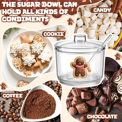 Honeydak 8 Pcs Hot Cocoa Bar Accessories Hot Chocolate Bar Containers Sugar Bowls with Lid and Spoon 12.8 oz Clear Acrylic Bowl Ice Cream Toppings Kit for Condiment Jars Seasoning Box(Stylish)