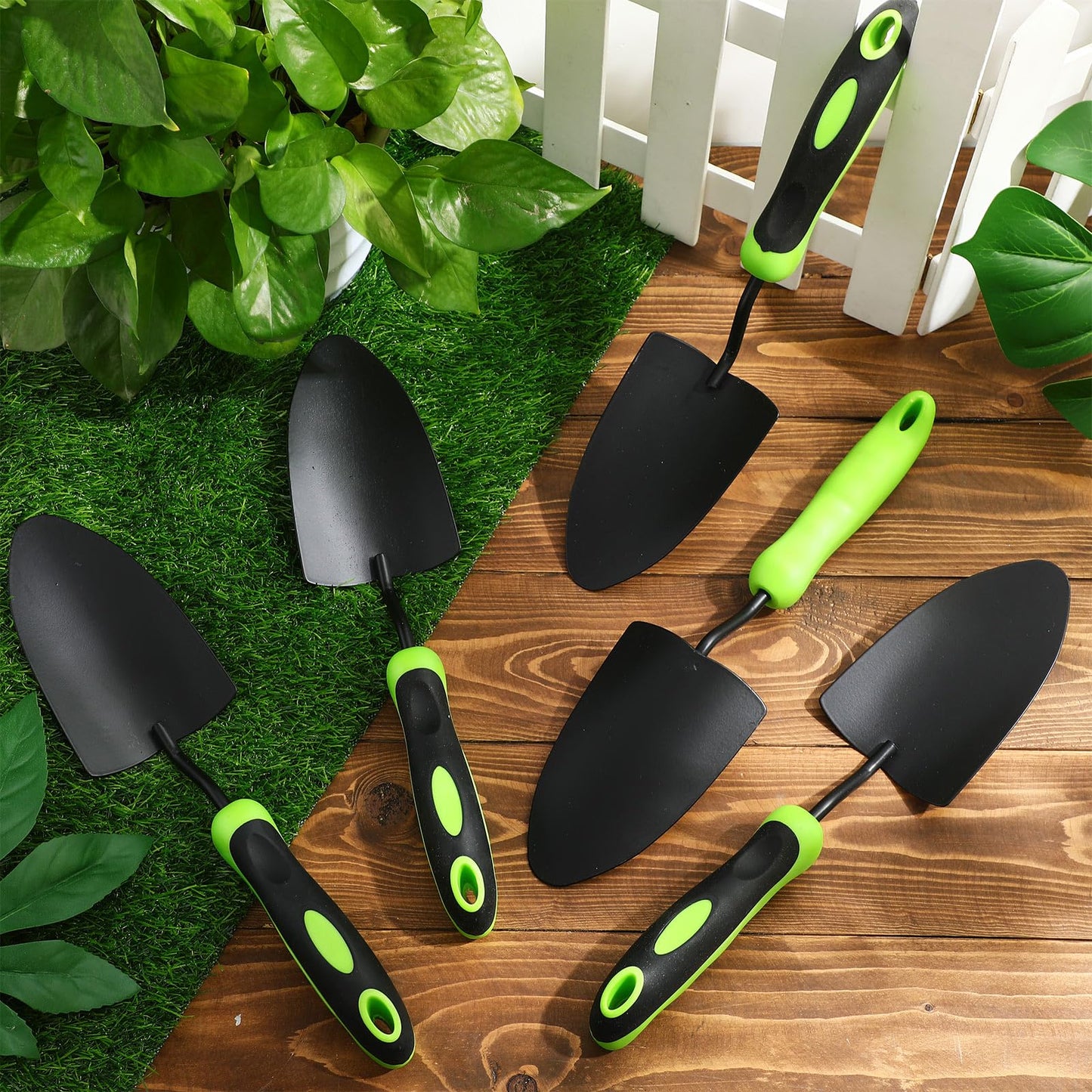 Yaocom 16 Pcs Garden Shovel Aluminum Alloy Heavy Duty Trowel Small Digging Shovels Metal Hand Trowel Spade with Soft Handle for Garden Lawn Yard Planting Tool (Shovel with Ruler,Green)