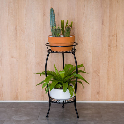 FaithLand 2 Tier Plant Stand and 2-Pack 9 Inch Self Watering Pots Bundle