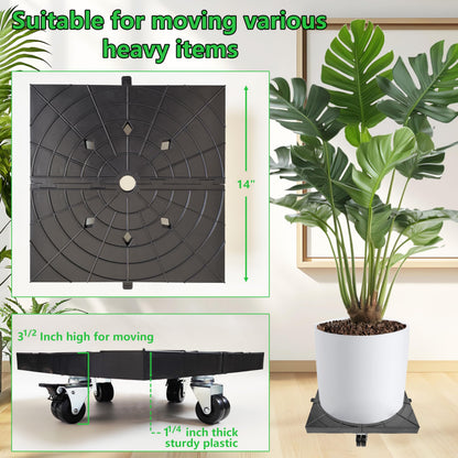 CASIMR Plant Caddy with Wheels 14 Inch Rolling Plant Stand, 400lbs Heavy Duty Planter Dolly Indoor Outdoor, 2 Pack Square Flower Pot Roller Base Rack Holder Plants Cart
