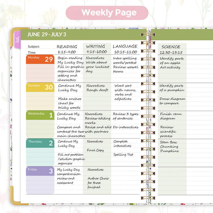SKYDUE Teacher Planner 2026-2027 Academic Year, 8.5" x 11" Deluxe Teacher Lesson Planner with Monthly Tabs & Stickers, Lesson Plan Book 26-27, FloralA