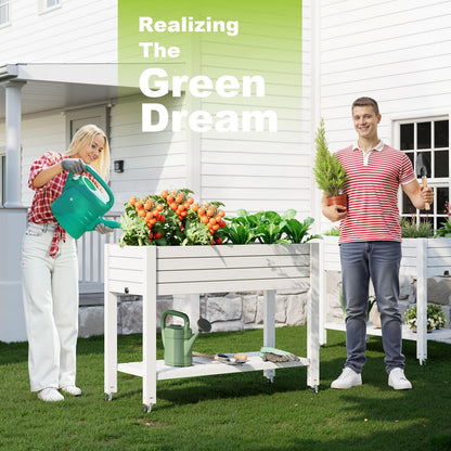 GYMHILL Elevated Raised Garden Bed with Wheels,Outdoor Large Resin Patio Planter Box Stand Divisible with Drain Plug,Water Monitor for Plants Vegetables Flowers Fruits(Ashen)
