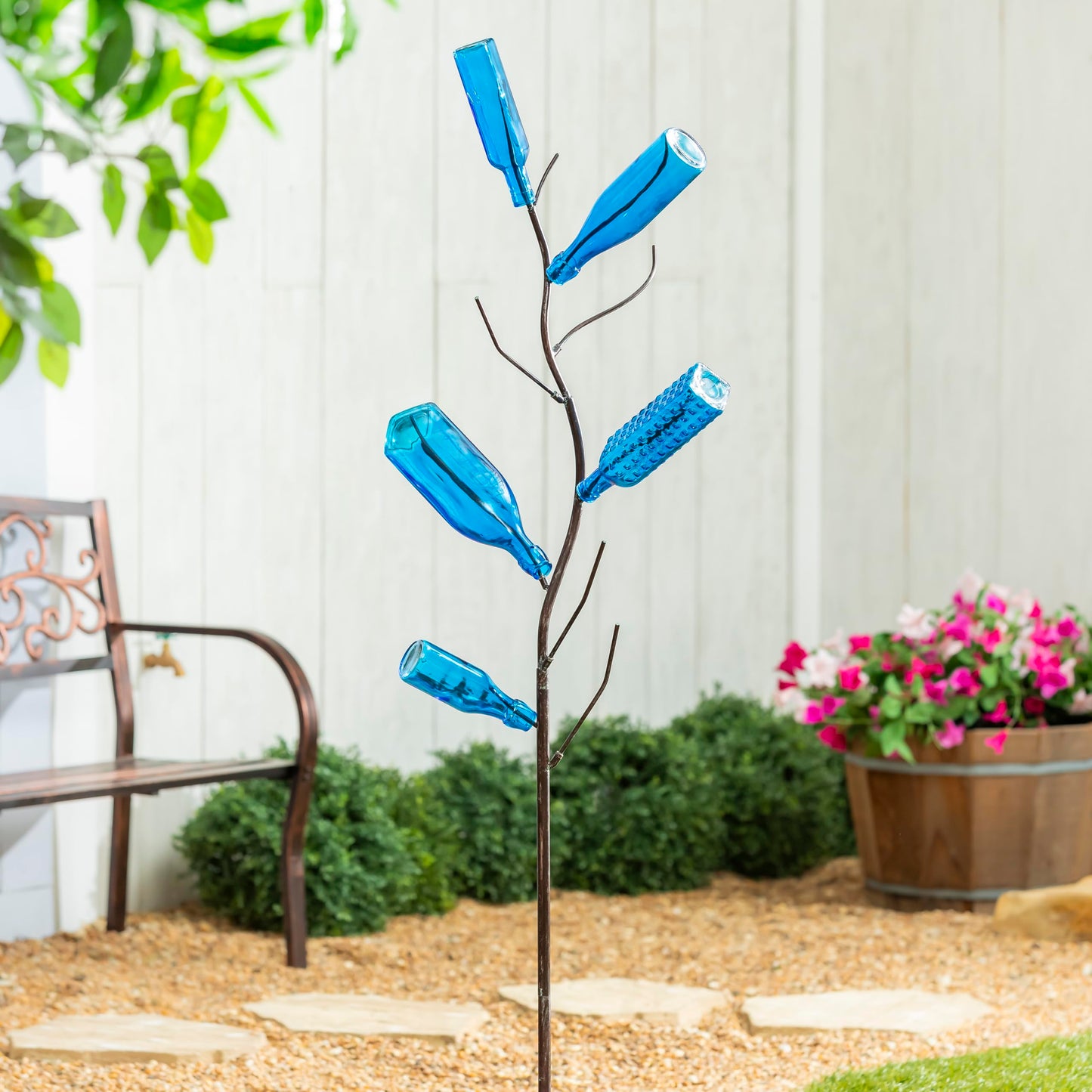 Evergreen Garden Glass Bottles for Bottle Tree, Wine Bottles for Decorativation Indoor Outdoor Wedding Christmas Party Decor (Blue, Set of 5)