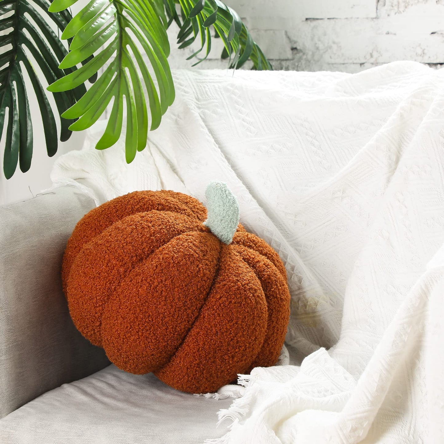 Kajaia 2 Pcs Simulated Pumpkin Plush Pillow 11 x 9.5 Inch 3D Cushion Fall Decorations Stuffed Throw Pillows Toy for Fall Halloween Thanksgiving Bedroom Sofa Couch Supplies (White,Brown)