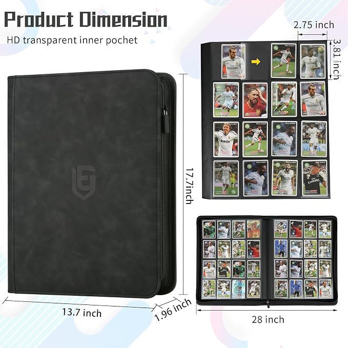 1024 Pocket Card Binder,16 Pocket Trading Card Binder，Side Loading Collectible Card Albums for MTG, for TCG Football, Sports, Game Cards Black