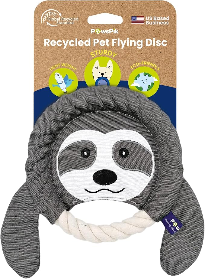 PAWSPIK Flying Disc Tug-of-War Toy, Eco-Friendly Recycled Material, Squeaker Toy for Medium and Large Dogs, for Throwing & Fetching 8.5" Diameter (Sleepy Sloth)