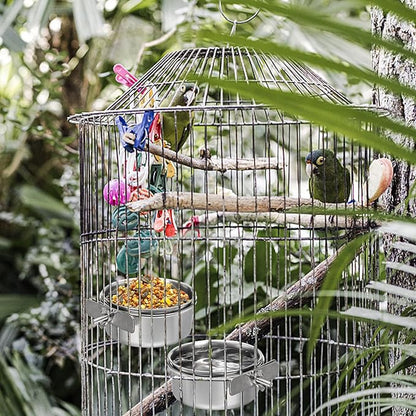 Okllen 4 Pack Bird Feeding Dish Cups, Detachable Stainless Steel Bird Food Bowls with Clamp for Chinchilla Parrot Cockatiel Conure Budgies Parakeet Small Animal