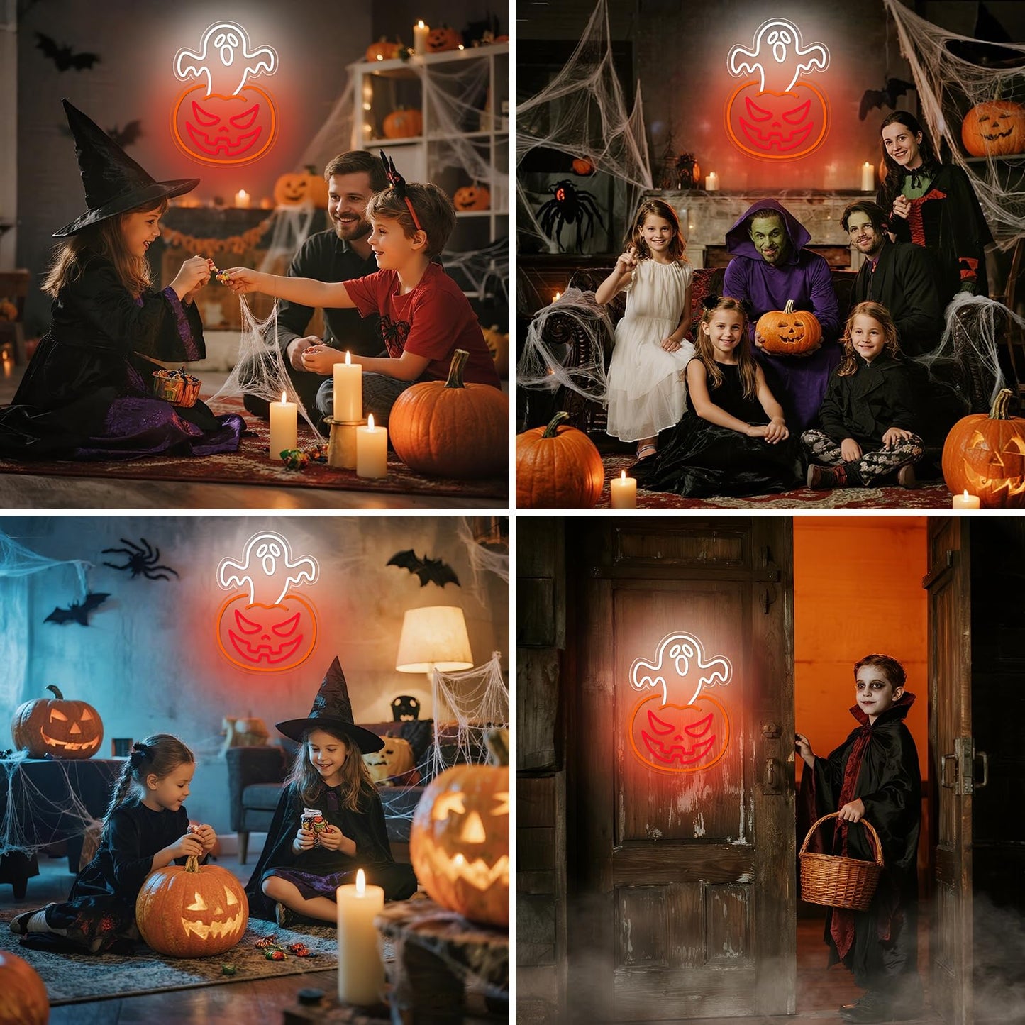 Halloween Pumpkin Neon Sign Decor Indoor, Ghost Halloween Window Lights Decorations LED Neon Sings for Wall Decor (Ghost Pumpkin)