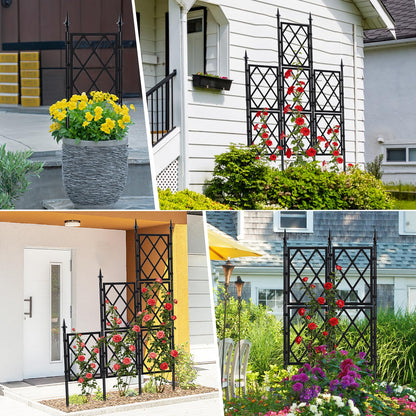 5.25FT Garden Trellis for Climbing Plants Outdoor, Black Iron Pipe Support Fence,Metal Wall Lattice Climbing Frame for Potted Plants Indoor for Ivy Vines Vegetable Flower, Patio, Lawn, Yard, Backyard