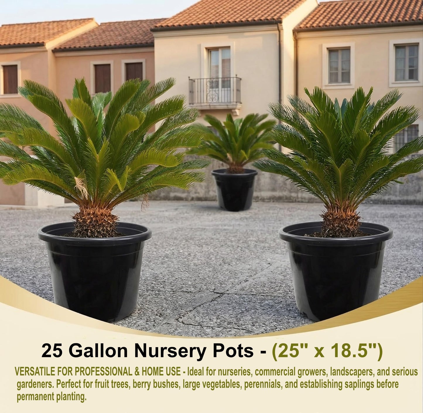 Green Oasis Premium 25 Gallon Nursery Pots (5 Pack) - Heavy Duty Injection Molded Black Plastic Planter Containers with Drainage Slots - 25" x 18.5" for Trees & Large Plants - Professional Grade