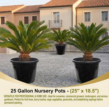 Green Oasis Premium 25 Gallon Nursery Pots (5 Pack) - Heavy Duty Injection Molded Black Plastic Planter Containers with Drainage Slots - 25" x 18.5" for Trees & Large Plants - Professional Grade