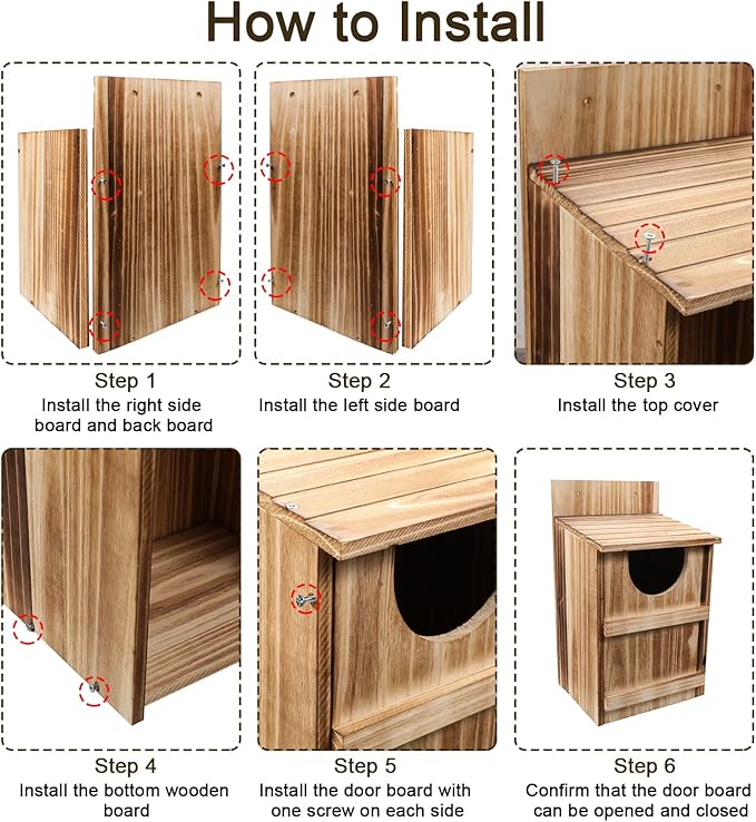 2 Pack Half Round Owl Houses, Bird Houses for Outside, Wooden Owl Nest Box Large Opening Screech Outdoor Bird's Box, for Wildlife Screech, Barred, Great Horned, Barn Owls, Assembly Required