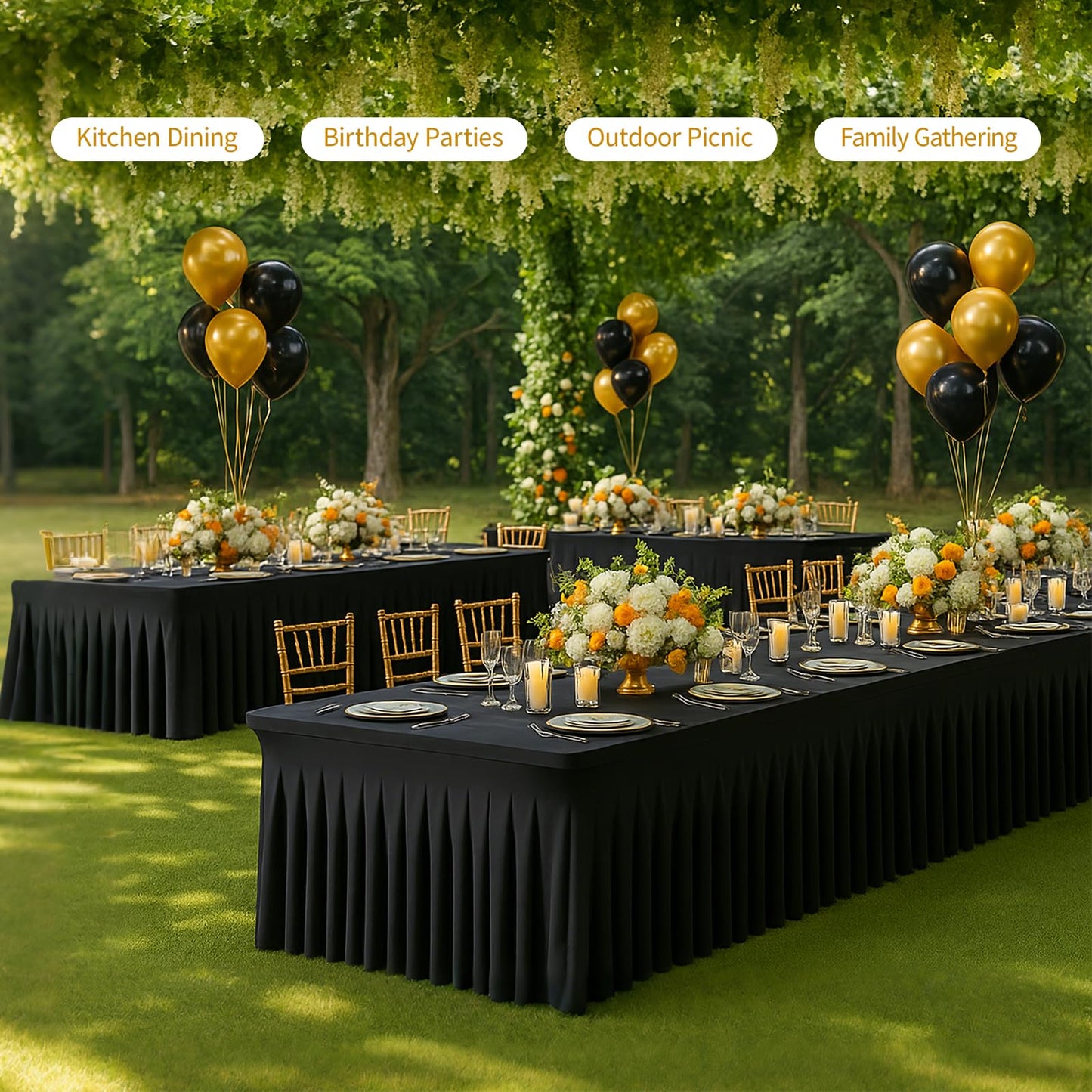 Deep Dream 2 Pack Black Spandex Table Covers 6 Foot, Fitted Stretch Tableclothes 30x72 Inch, Wrinkle Free 6FT Fitted Table Clothes with Skirt for Party, Banquet, Wedding and Events