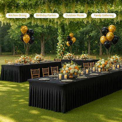 Deep Dream 2 Pack Black Spandex Table Covers 6 Foot, Fitted Stretch Tableclothes 30x72 Inch, Wrinkle Free 6FT Fitted Table Clothes with Skirt for Party, Banquet, Wedding and Events