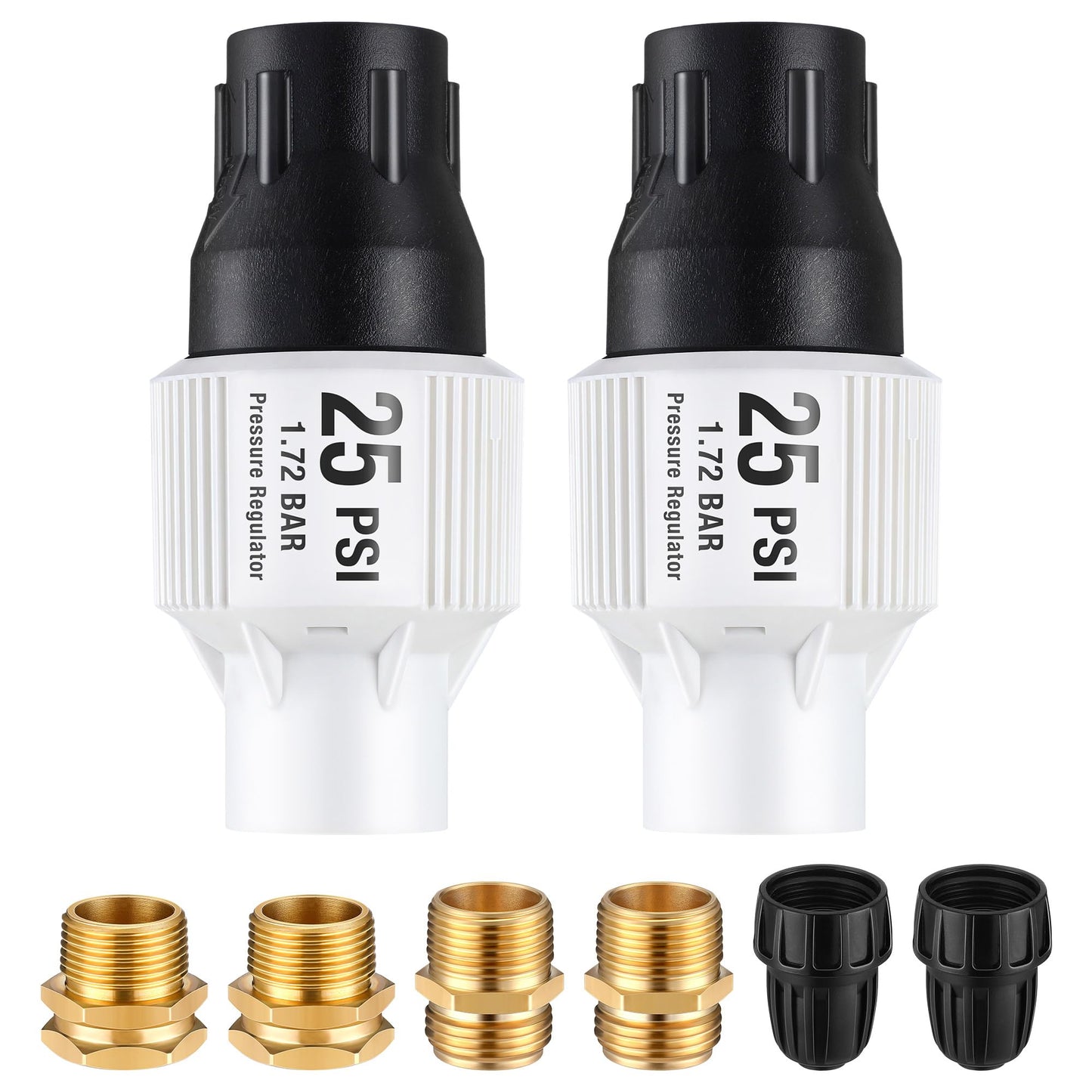 Aurelema 2 Pack 25 PSI Drip Irrigation Pressure Regulator Kit With Water Backflow Preventer for 3/4'' Garden/Faucet Hose Thread and 1/2'' Tubing Adapter, Complete System