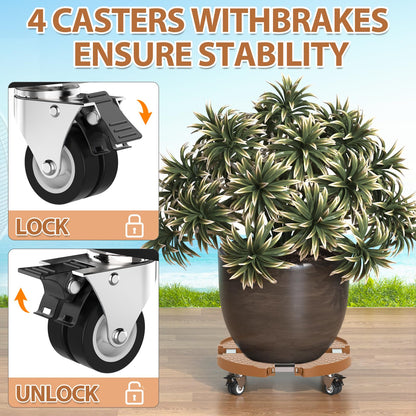 VANCASTLE Plant Caddy with Lockable Wheels Heavy Duty 450lbs Capacity, 15-22 Inch Adjustable Plant Stand with Wheels Rolling base, Plant Dolly for Flower Pot Mover Indoor Outdoor, Khaki, 2 Pack