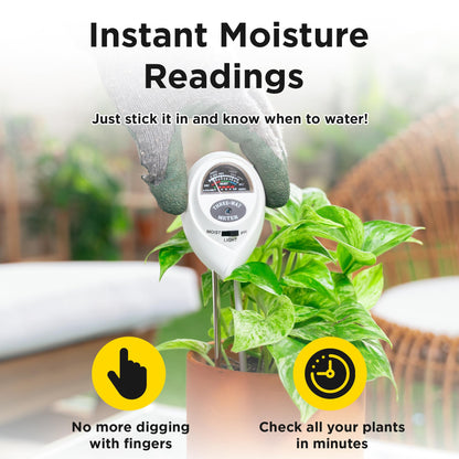 Classy Casita 3-in-1 Soil Moisture, Light, pH Meter - Hygrometer Tester for Indoor and Outdoor Plants - Monitor Levels for Garden, Farm, Lawn, houseplants, Potted Care - No Batteries Required - White