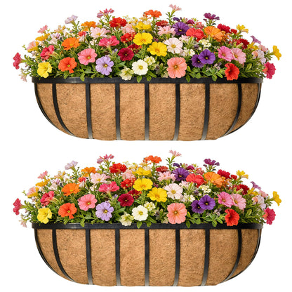 24 Inch Railing Planter Window Box Deck Balcony Rail Planter with Coco Liner Metal Wall-Mounted Coconut Liner Planter Basket English Horse Trough Planters for Outdoor Balcony Porch Fence (2 Pack)