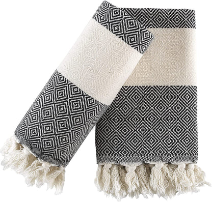 Cottonio Turkish Hand Towels for Bathroom and Kitchen - Turkish Hand Towels to Decorate Your Home - Decorative Towels to Elevate Your Bath and Home Experience Set of 2 (Black)