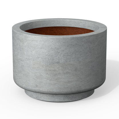 Kante 9.8 Inch Dia Concrete Planter, Round Pedestal Design Garden Pot for Indoor Outdoor Plants, Modern Flower Pot with Drainage Hole, Concrete Gray Finish with Painted Interior
