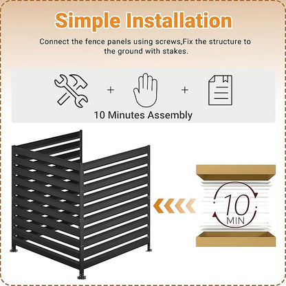 CJF Outdoor Privacy Screens, 42" H x 38" W Air Metal Conditioner Fence Panels, Pool Equipment Enclosure, Trash Can Screens Fence Kit for Outside Backyard Patio(Black/1-Panel)