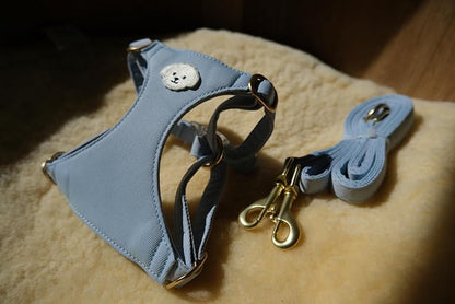 AetruffyPet 100% Cotton Dog Harness and Leash Set – Soft Breathable Vest for Small Dogs, Adjustable No-Choke Design, Lightweight Walking Set (XS/S/M) (Blue, M)