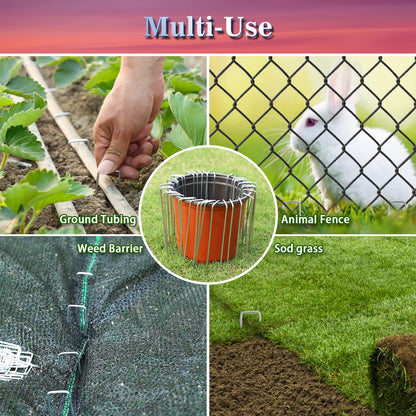 Gtongoko 120 Pack 4 Inch Galvanized Landscape Staples Garden Stakes Plant Cover Stakes 11 Gauge Lawn Staples Ground Stake for Landscaping Securing Weed Barrier Fabric, Christmas Decorations