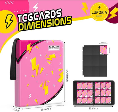 Trading Card Binder 9 Pocket,900 Pocket Card Collection Binder with 50 Removable Sleeves,PU Waterproof Top Card Book,3-Ring Zipper Collectible Trading Card Album for MTG/TCG/Card Holder Gift（Pink）