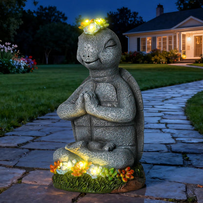 Meditating Turtle Garden Statue with Solar LED Lights - Zen Yoga Turtle Figurine with Succulents, 8.7-Inch Resin Garden Decor, IP65 Waterproof Outdoor Sculpture, Unique Birthday Gifts for Women Mom