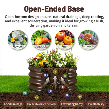 GOOZOO 2PC Galvanized Planter Raised Garden Beds, 2x2x1ft Raised Garden Bed Kit for Gardening Outdoor, Round Metal Land Planter Box for Vegetables, Fruits, Flowers（Brown）