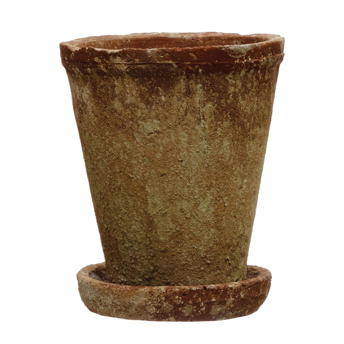 Creative Co-Op Cement Planter with Saucer, Distressed Terra-Cotta Finish, Holds 5" Pot