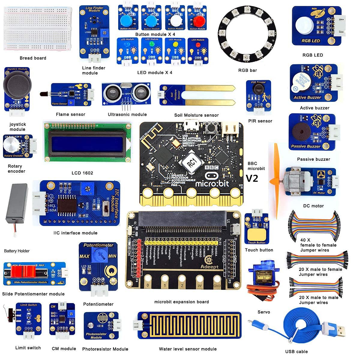 Adeept Sensor Starter Kit for BBC Micro:bit (V2 Included) | Programmable Starter Kit for Micro:bit with 35 Projects PDF Tutorial Book