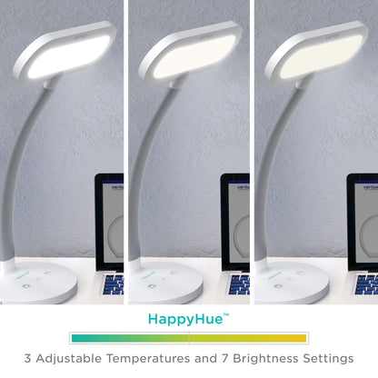Verilux HappyLight Duo - 2-in-1 Light Therapy & Task Desk Lamp - UV-Free Full Spectrum LED, 10,000 LUX, Adjustable Brightness and Color, Flexible Gooseneck, and Integrated USB Charging Port