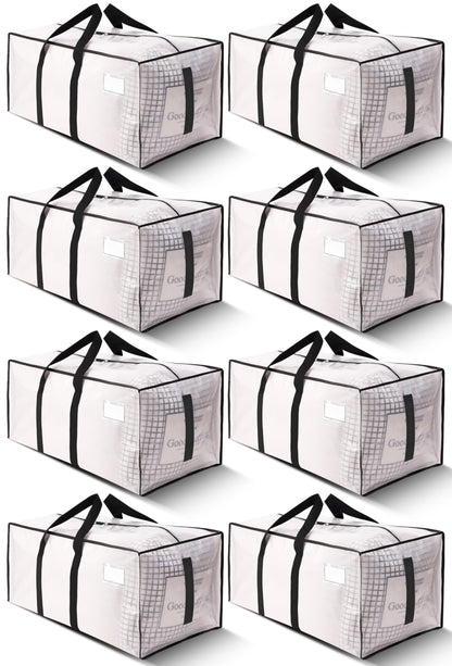 HOMESURE Supports 200lbs Heavy Duty Moving Bags - Strong Zipper & Wrap-Around Handles - Water-Resistant Storage Totes, Durable Alternative to Moving Boxes - 8 Pack - Semi-Transparent