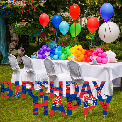 Threehoney 13 Pcs Spider Happy Birthday Yard Sign with Stakes, 16" Super Happy Birthday Letter Lawn Signs, Outdoors Birthday Decorations Hero Birthday Theme Party Supplies for Outdoor Yard Lawn