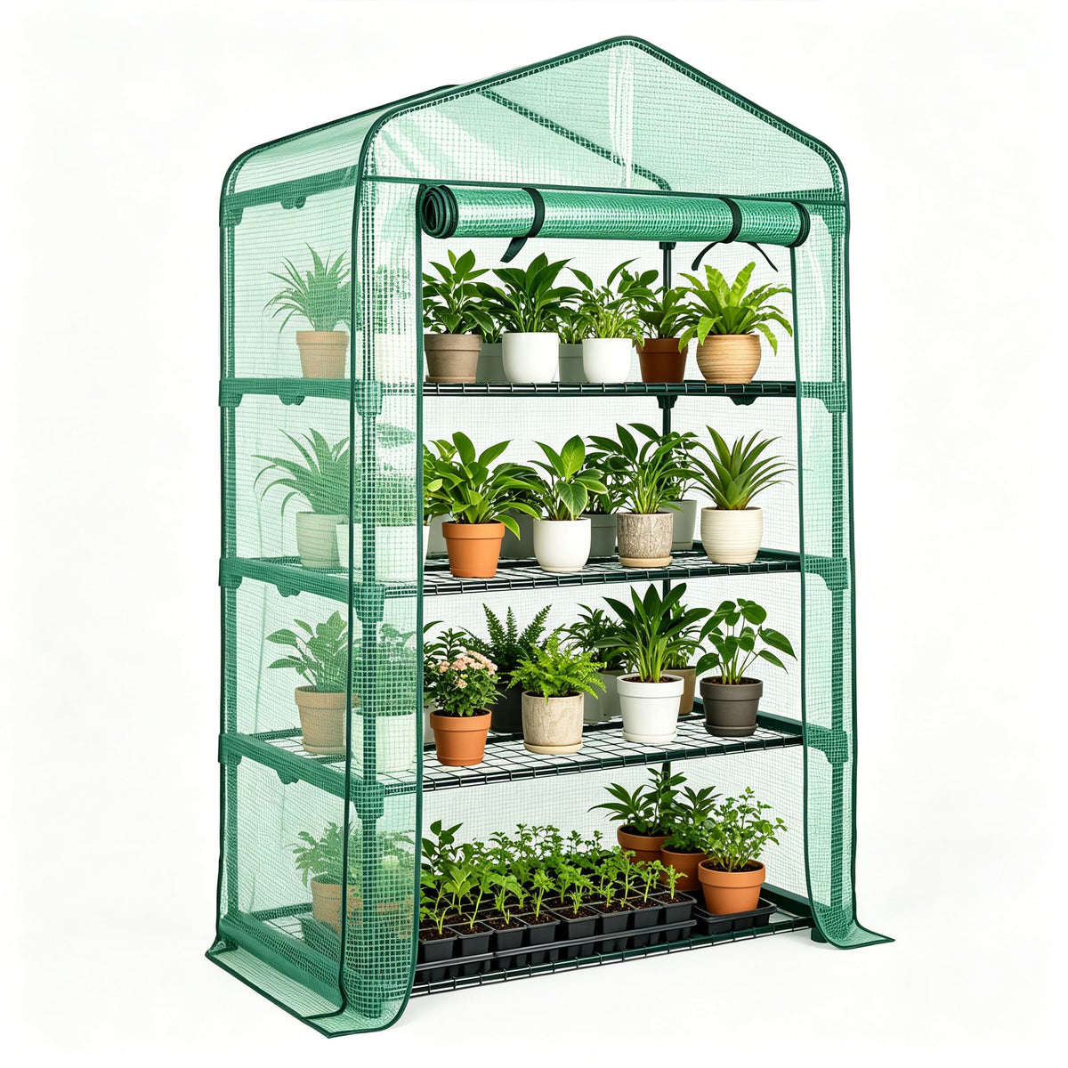 Worth Garden 50% Extra Wide Mini Greenhouse 4 Tier Portable Plant Green House 40in Wide -Sturdy Gardening Shelves with PE Cover & Roll-Up Zipper Door - Indoor & Outdoor Use - 19″W. x 40″L. x63″H.