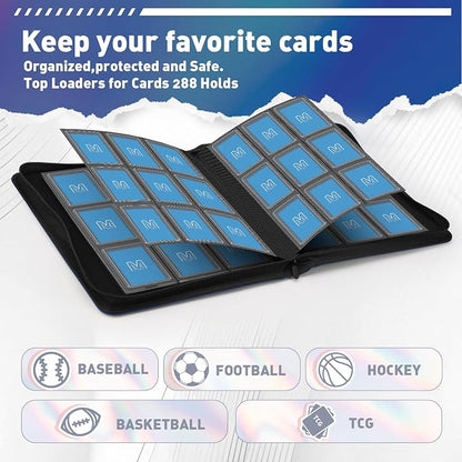 Toploader Binder,Trading Card Binder Storage Hold up 288 Cards 9-Pocket Top Loader Binder with Sleeves for 3"x4" Rigid Toploaders Hard Cases (9Navy Blue)