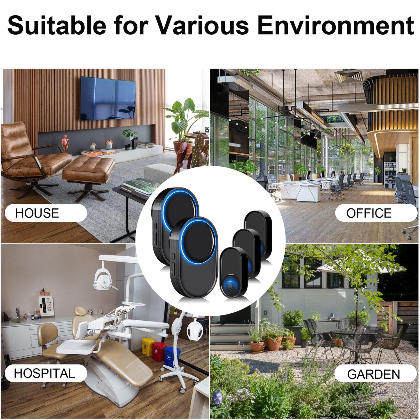 Wireless Doorbell - PHYSEN Waterproof Doorbell Chime Kits 2 receivers - Operating at 1300 ft Range - 58 Melodies 5 Volume Levels & LED Flash - Door Bells & Chimes Wireless for Home Classroom