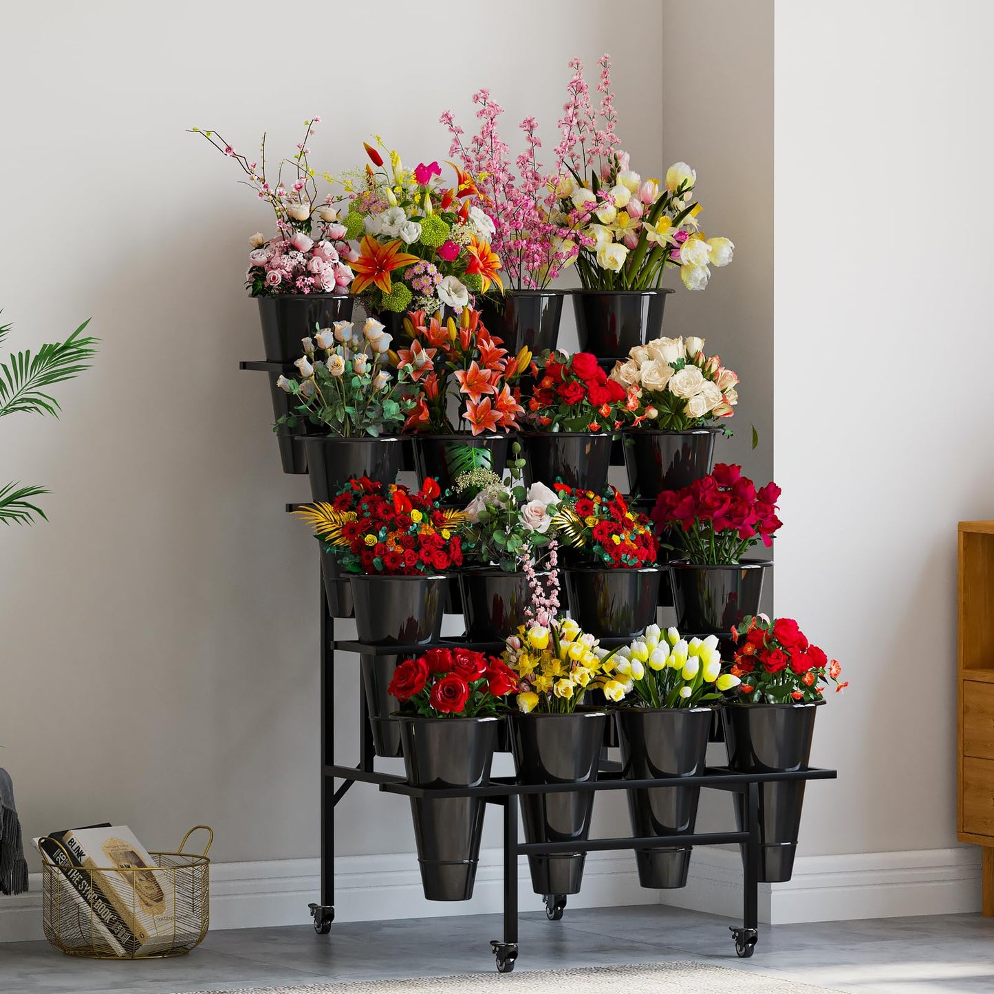 Zhongma 4 Tier Flower Display Stand with 16pcs buckets