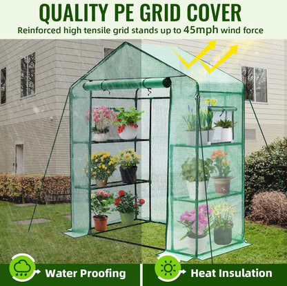 Greengro Greenhouse, 28 x 57 x 76'' Greenhouses for Outdoors, Small Plant Green House with Screen Windows, 3 Tiers 4 Shelves, Durable PE Cover, Plastic Portable Walk in Greenhouses for Outside Indoor