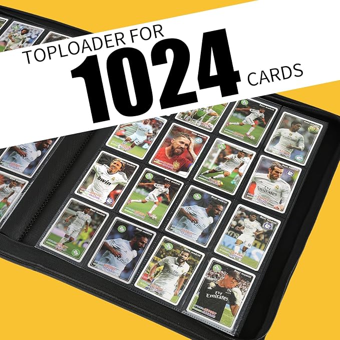 16 Pocket Ringless Side Loading Trading Card Binder, 1024 Cards PU Fixed Page Zipper Card Album for TCG Sports Game Cards, Not Fit Top Loaders (Red)