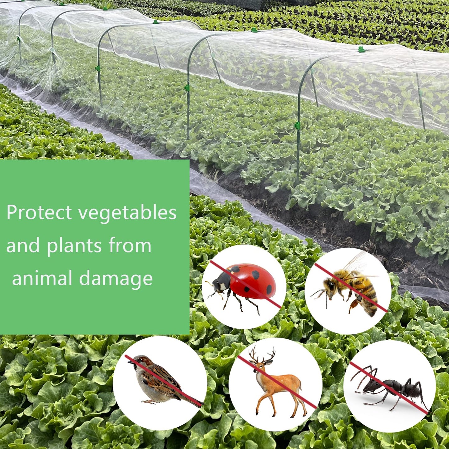 Garden Netting Kit, 8PCS Garden Hoops and 10x33FT Garden Mesh for Raised Beds, Ultra Fine Plant Net for Vegetable Fruits Crops Row Cover Barrier Protection Net for Animals