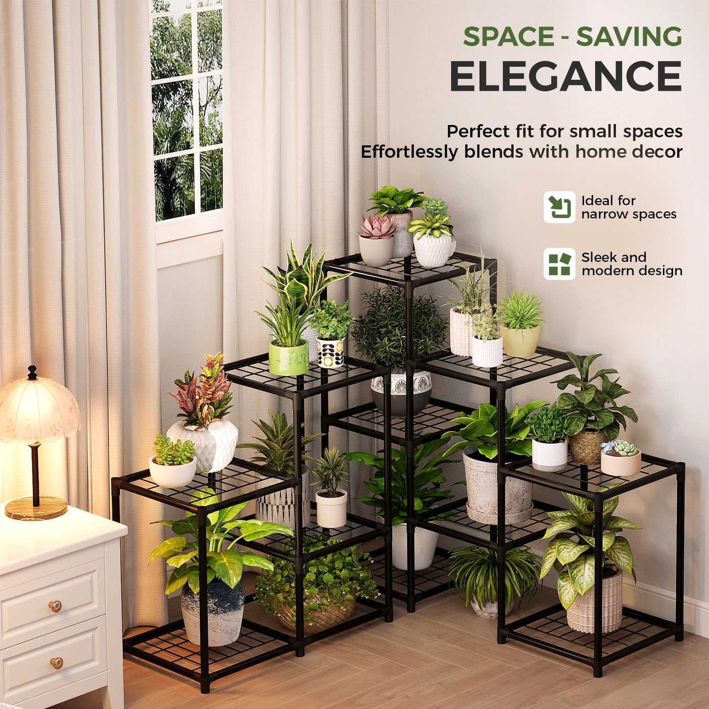 Bamworld Corner Plant Stand Indoor Metal Plant Shelf 5-Tier 11 Potted Flower Shelves Garden Black Plant Holder Rack for Garden Living Room Patio Morden Home Decor Gardening Gifts