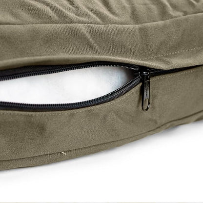 WHITEDUCK Outdoor Dog Bed Heavy-Duty 12oz Canvas, Water-Repellent Cotton, Machine Washable Removable Cover with Full-Length Zipper, Dog Bed for Large Dogs & Crate, (Olive) 35" Lx20 Wx4.3 th (M)