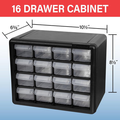Akro-Mils 16-Drawer Plastic Drawer Storage Cabinet for Garage Organization, Beads, Makeup Organizer, Building Bricks Storage, Teacher Toolbox, 10-1/2" W x 6-1/2" D x 8-1/2" H, 10116 White
