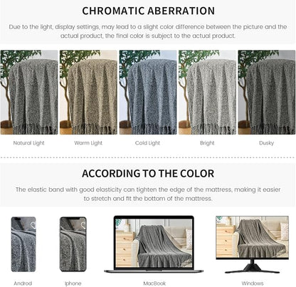 BOURINA Chenille Fluffy Throw Blanket with Decorative Fringe for Couch Cover Sofa Chair Blanket（50×60 Inches） Dark Grey