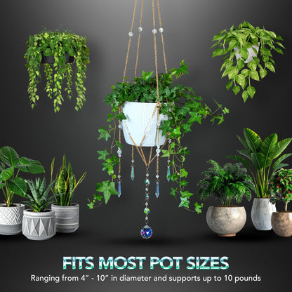 Sun Catcher Plant Hanger with Beads and Glass Crystal Ball Suncatcher.