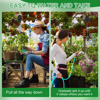 4 Pack Heavy Duty Retractable Plant Hangers, Adjustable Pull-Down Pulleys with 63" Stainless Steel Rope, Double Hooks for Hanging Plants, Bird Feeders, Planters & Pots, Indoor & Outdoor Use