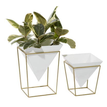 CosmoLiving by Cosmopolitan Metal Indoor Outdoor Planter with Removable Stand, Set of 2 14", 10"H, White