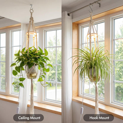 Lazukes 2 Pack Hanging Plant Grow Lights for Indoor Plants with Timer, Wall Mounted Full Spectrum Pendant Growing Light with Macrame Plant Hanger, Ceiling LED Planta Luz for Potted Plants Home Decor